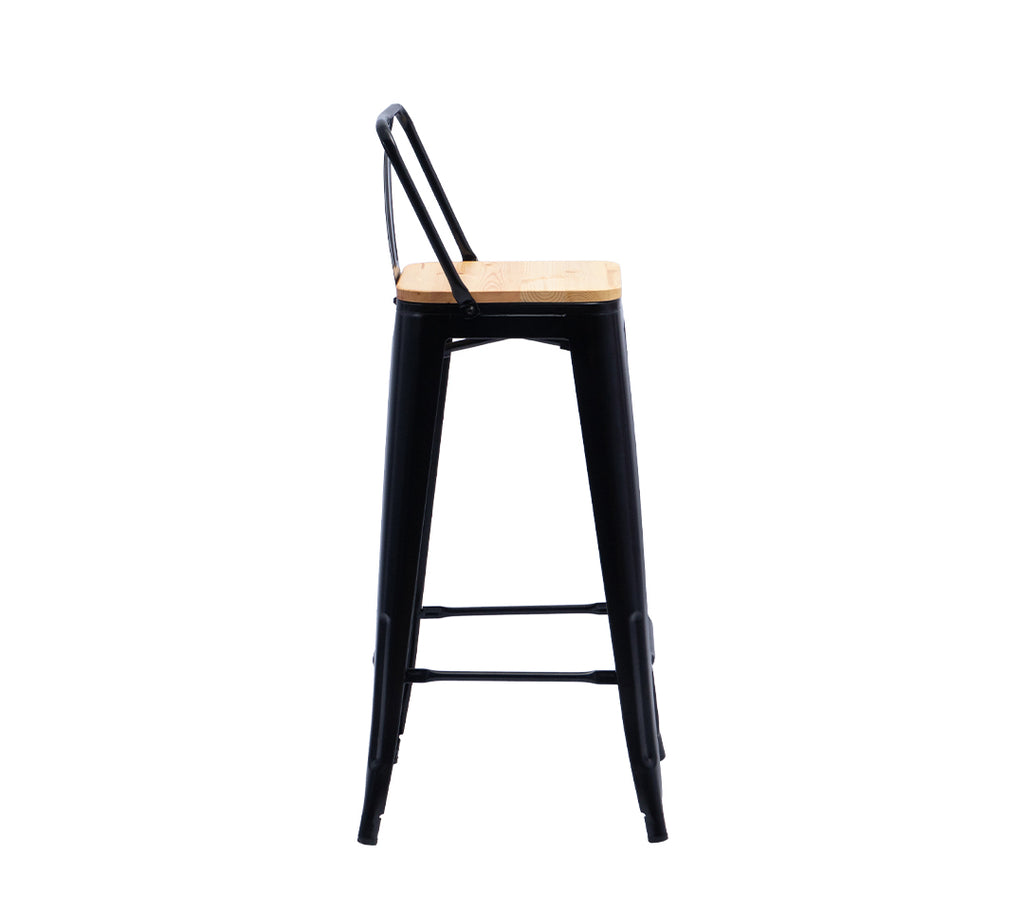 BANQUETA TOLIX NEGRO ASIENTO DE MADERA 76cm