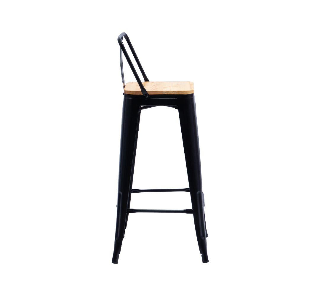 BANQUETA TOLIX NEGRO ASIENTO DE MADERA 76cm
